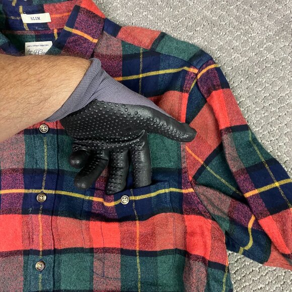 J. CREW Flannel Shirt Men's Medium Slim Red Plaid Elbow Patch Button Down - Picture 3 of 12